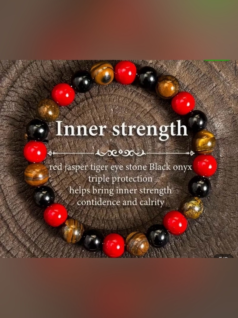 Tiger Eye, Red jasper & Black onyx Beaded Stretch Bracelet